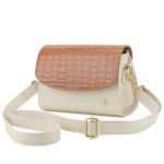 Bolsa Stella Tiracolo Mr. Gutt em Couro Legítimo OffWhite / Caramelo Croco - Ref-B-815-OffWhite / Caramelo Croco