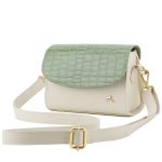 Bolsa Stella Tiracolo Mr. Gutt em Couro Legítimo Off White / Verde Croco- Ref-B-815-Off White / Verde Croco