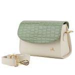 Bolsa Stella Tiracolo Mr. Gutt em Couro Legítimo Off White / Verde Croco- Ref-B-815-Off White / Verde Croco