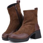 Bota Lançamento Mr. Gutt Cano Curto Renata De Couro Salto Grosso Cafe - Ref. 7000 