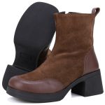 Bota Lançamento Mr. Gutt Cano Curto Renata De Couro Salto Grosso Cafe - Ref. 7000 