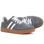 Tênis Essence Feminino em Couro Mr Gutt com Listras - Ref. 2201- Camurça Cinza