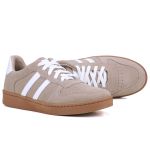 Tênis Essence Feminino em Couro Mr Gutt com Listras - Ref. 2201- Camurça Nude