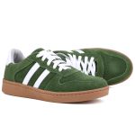 Tênis Essence Feminino em Couro Mr Gutt com Listras - Ref. 2201- Camurça Verde