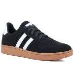 Tênis Essence Feminino em Couro Mr Gutt com Listras - Ref. 2201-Preto Camurça 
