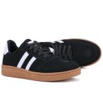 Tênis Essence Feminino em Couro Mr Gutt com Listras - Ref. 2201-Preto Camurça 