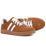 Tênis Essence Feminino em Couro Mr Gutt com Listras - Ref. 2201- Camurça Caramelo