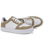 Tênis Rafah Feminino em Couro Mr Gutt Branco/caramelo - Ref. 2200 branco/caramelo