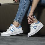 Tênis Melani Casual Feminino em Couro Legítimo - Ref. N3 Branco/Azul