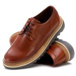 Sapato Masculino Derby Tratorado Couro Roma Premium Liso Castor