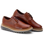 Sapato Masculino Derby Tratorado Couro Roma Premium Liso Castor