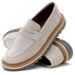 Sapato Masculino Loafer Tratorado Camurça Areia