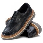 Sapato Masculino Tratorado Em Couro Liso Preto
