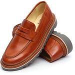 Sapato Masculino Loafer Tratorado Couro Roma Premium Liso Castor