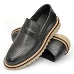 Sapato Masculino Loafer Tratorado Couro Roma Premium Liso Preto 