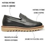 Sapato Masculino Loafer Tratorado Couro Roma Premium Liso Preto 