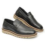 Sapato Masculino Loafer Tratorado Couro Roma Premium Liso Preto 