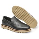 Sapato Masculino Loafer Tratorado Couro Roma Premium Liso Preto 