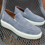 Slip On Masculino Em Couro Milão Camurça Azul Bebê.