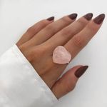 ANEL CORAÇÃO PEDRA NATURAL QUARTZO ROSA PRATA 925