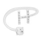 ANEL REGULÁVEL LETRA CRAVEJADO ZIRCÔNIA CRISTAL PRATA 925