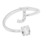 ANEL REGULÁVEL LETRA CRAVEJADO ZIRCÔNIA CRISTAL PRATA 925