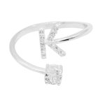 ANEL REGULÁVEL LETRA CRAVEJADO ZIRCÔNIA CRISTAL PRATA 925