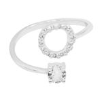 ANEL REGULÁVEL LETRA CRAVEJADO ZIRCÔNIA CRISTAL PRATA 925