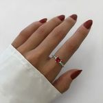 ANEL SOLITÁRIO ZIRCÔNIA CORAÇÃO ROSA E VERDE PRATA 925