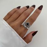 ANEL ENVELHECIDO PEDRA CABOCHÃO PRETO PRATA 925