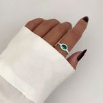 ANEL OVAL ZIRCÔNIA VERDE ÁGUA E CRISTAL PRATA 925