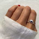 ANEL PEDRA CABOCHÃO AZUL ESCURO PRATA 925