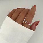 ANEL REGULÁVEL GOTA E QUADRADO ZIRCÔNIA VERMELHA E ROSA CLARO PRATA 925