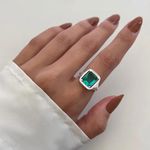 ANEL QUADRADO ZIRCÔNIA VERDE AGUA PRATA 925