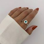 ANEL SOLITÁRIO ZIRCÔNIA VERDE ÁGUA E CRISTAL PRATA 925