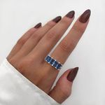 ANEL ZIRCÔNIAS RETANGULARES AZUL SAFIRA PRATA 925