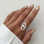 ANEL DOIS CORAÇÕES LISO VAZADOS PRATA 925