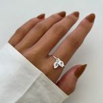 ANEL ARO FINO CORAÇÃO ZIRCÔNIA CRISTAL PLACA LETRA S PRATA 925