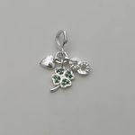 BERLOQUE CORAÇÃO LISO TREVO DA SORTE E SÍMBOLO DO INFINITO ZIRCÔNIA VERDE PRATA 925