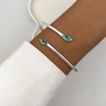 BRACELETE REGULÁVEL ZIRCÔNIA VERDE ÁGUA PRATA 925