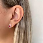 BRINCO GOTA ZIRCÔNIA ROSA CRISTAL PRATA 925