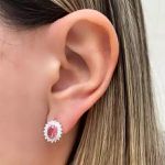 BRINCO OVAL ZIRCÔNIA ROSA CLARO ZIRCÔNIA CRISTAL PRATA 925