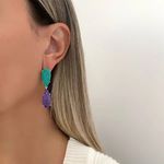BRINCO DUPLO GOTA ZIRCÔNIA VERDE E ROXO PRATA 925