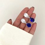 BRINCO GOTA DUPLA ZIRCÔNIA CRISTAL E AZUL ESCURO PRATA 925