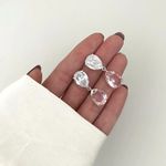 BRINCO GOTA DUPLA ZIRCÔNIA CRISTAL E ROSA PRATA 925