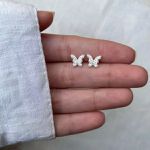 BRINCO BORBOLETA ZIRCÔNIA CRISTAL PRATA 925