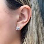 BRINCO BORBOLETA ZIRCÔNIA COLORIDA PRATA 925