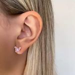 BRINCO BORBOLETA ZIRCÔNIA ROSA PRATA 925