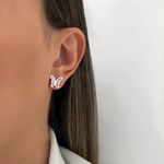 BRINCO BORBOLETA ZIRCÔNIA ROSA PRATA 925