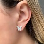 BRINCO BORBOLETA ZIRCÔNIA CRISTAL PRATA 925